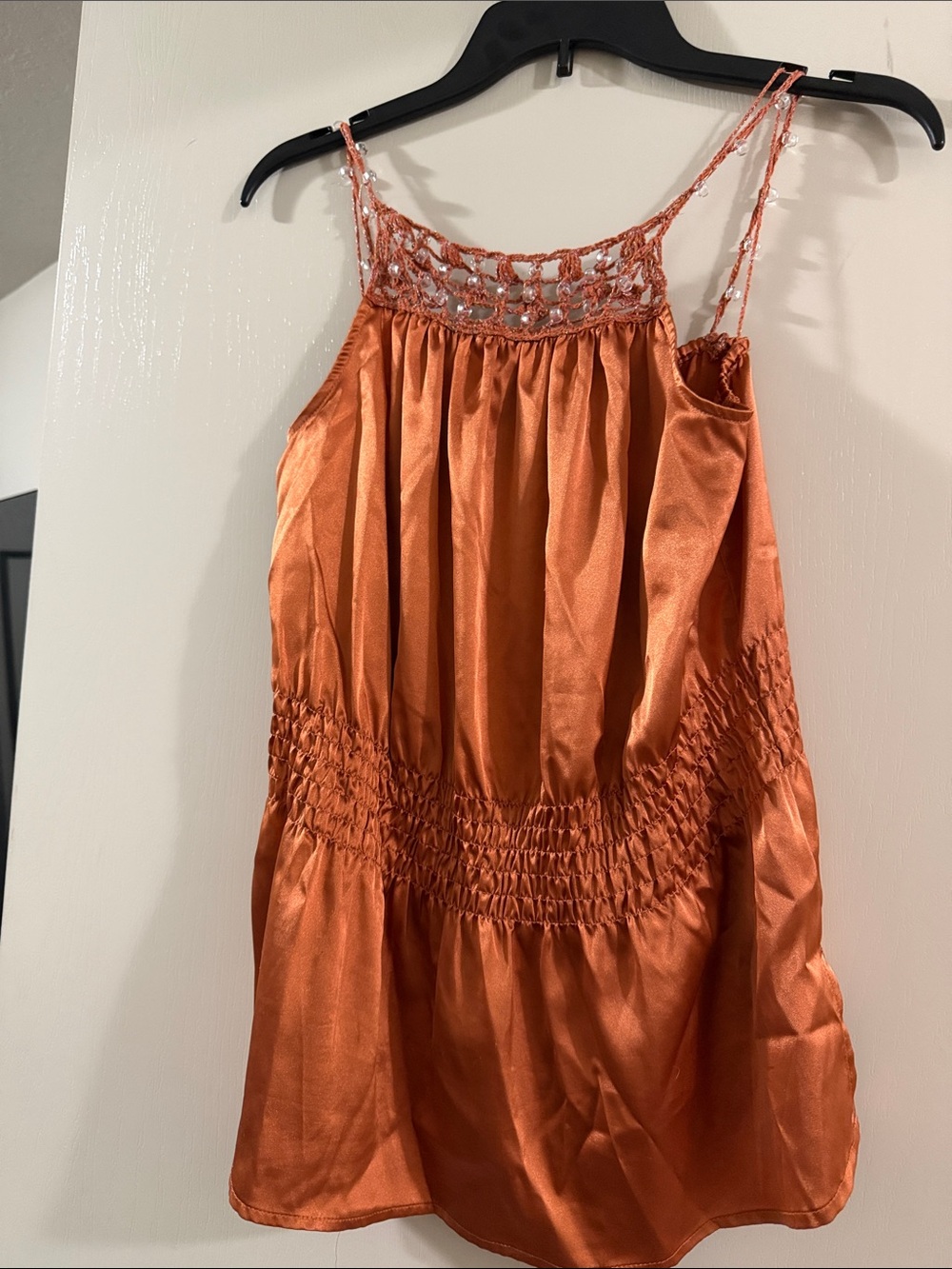 Women's Satin Spaghetti Strap Top in Burnt Orange